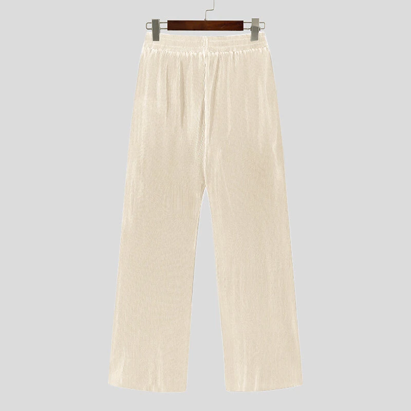 (image for) INCERUN Men Pants Comfy Loose Fit Straight Leg Designer Textured Casual Mopped Trousers Daily Black Pants Casual Gray Pants Fashion White Pants