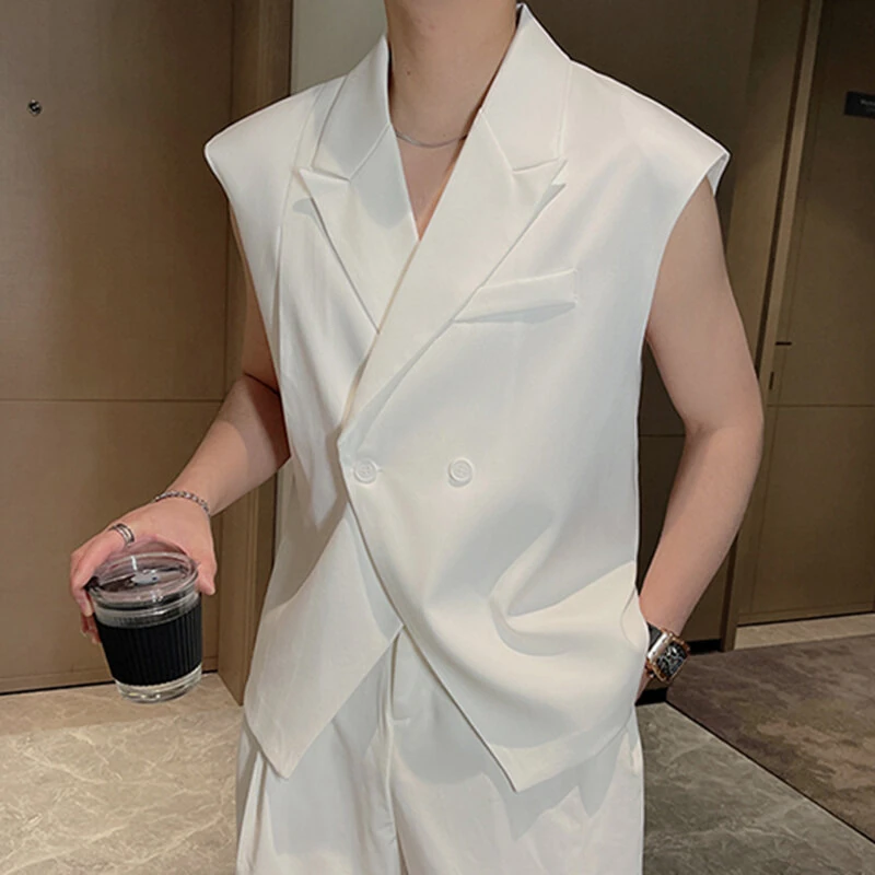 (image for) INCERUN Men Waistcoats Solid Color Sleeveless Vest Coat Fashion Design Button Mens Suits Party Casual Male Clothing Top